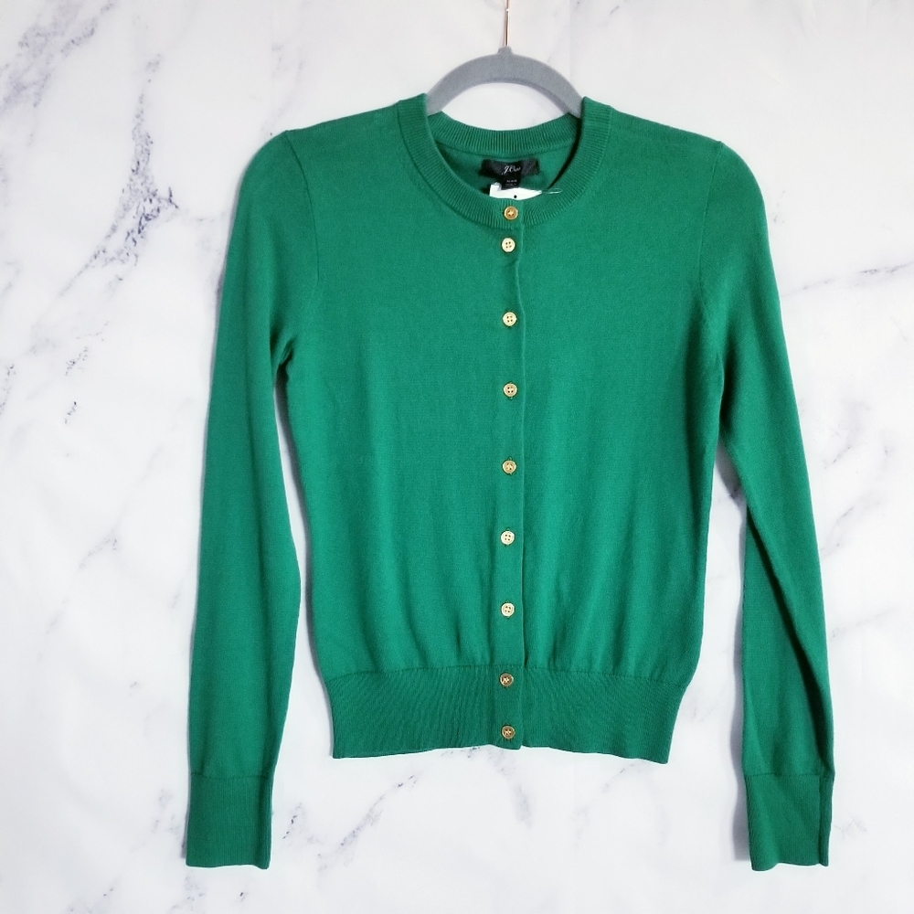 J. Crew Green Long Sleeve Button Down Cardigan XXS